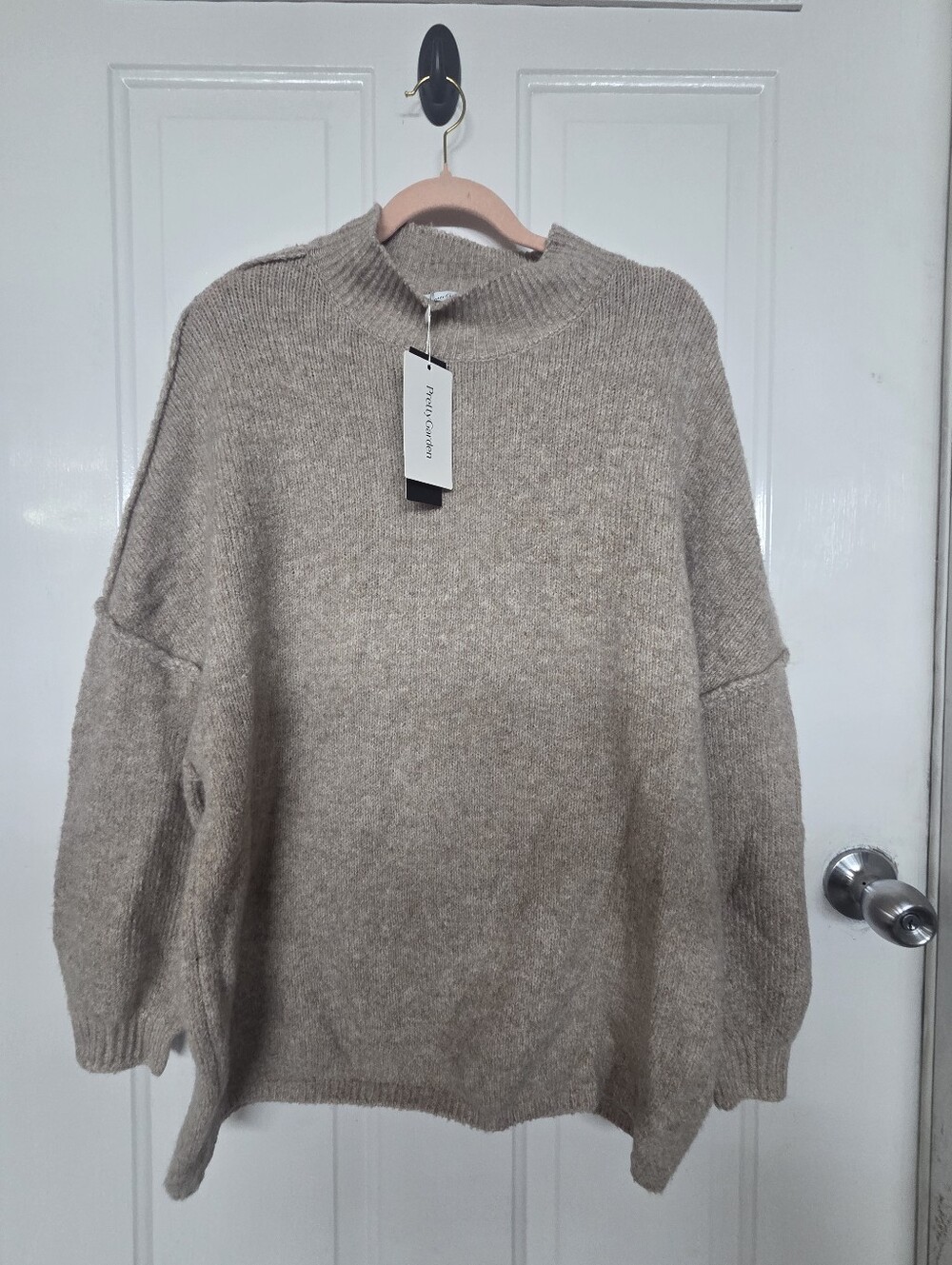 Pretty Garden oversized Cozy Mock Neck Sweater in Oatmeal Heather sz med